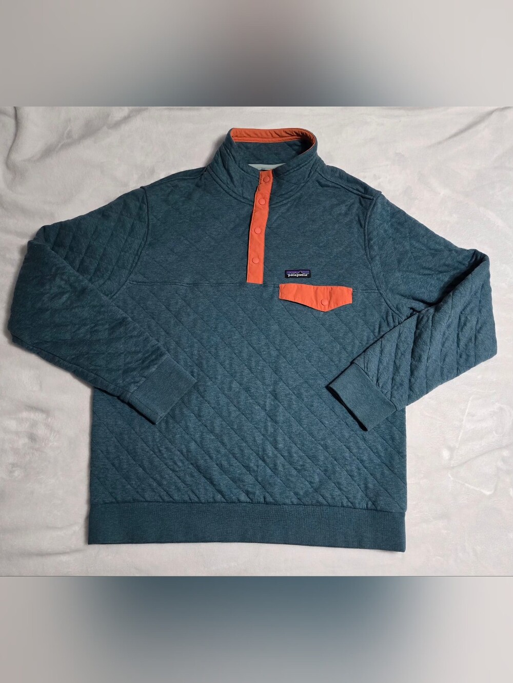 Patagonia Quilt Snap-T PulloverOrganic Cotton Teal and Orange Men Large